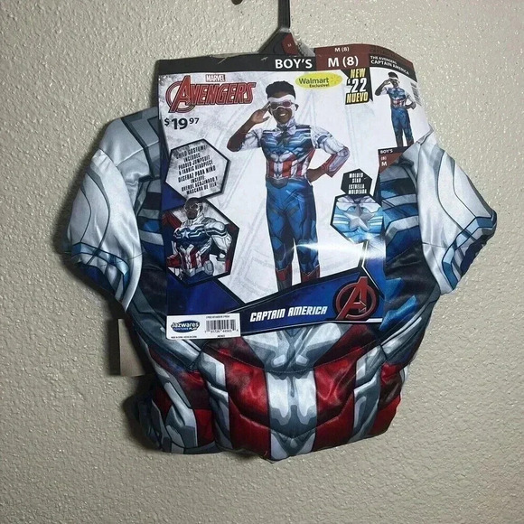 Avengers Captain America Costume Boys Medium 8 Marvel Jumpsuit Mask Halloween - Picture 1 of 3